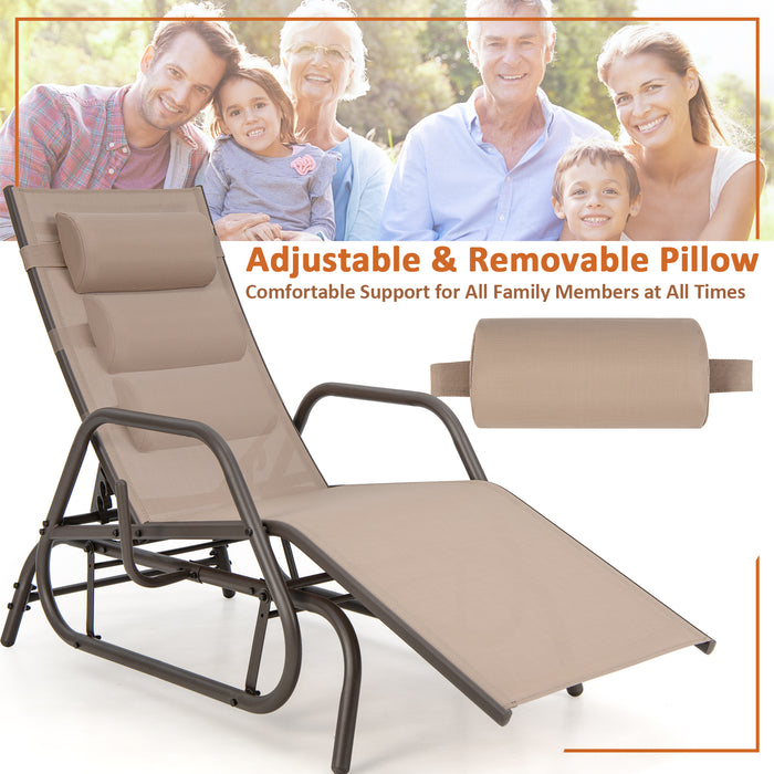 Outdoor Chaise Lounge Glider Chair with Armrests and Pillow-Rustic Brown