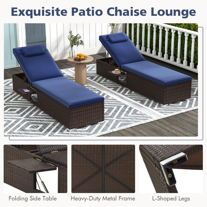 Outdoor PE RattanChaise Lounge with 6-level Backrest-Navy