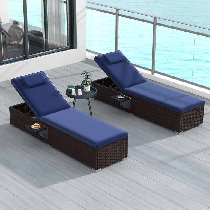 Patio Chaise Lounge Set of 2 with Backrest Seat Cushion and Headrest-Navy