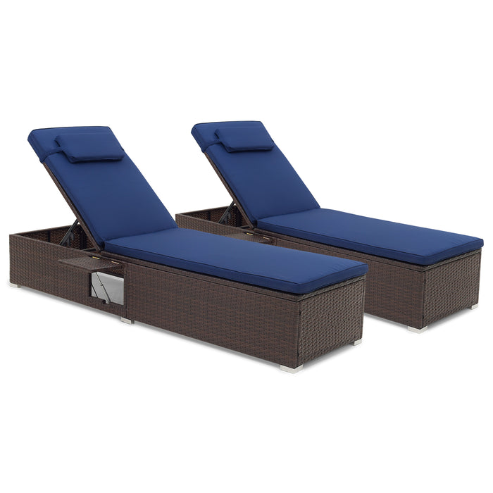 Patio Chaise Lounge Set of 2 with Backrest Seat Cushion and Headrest-Navy