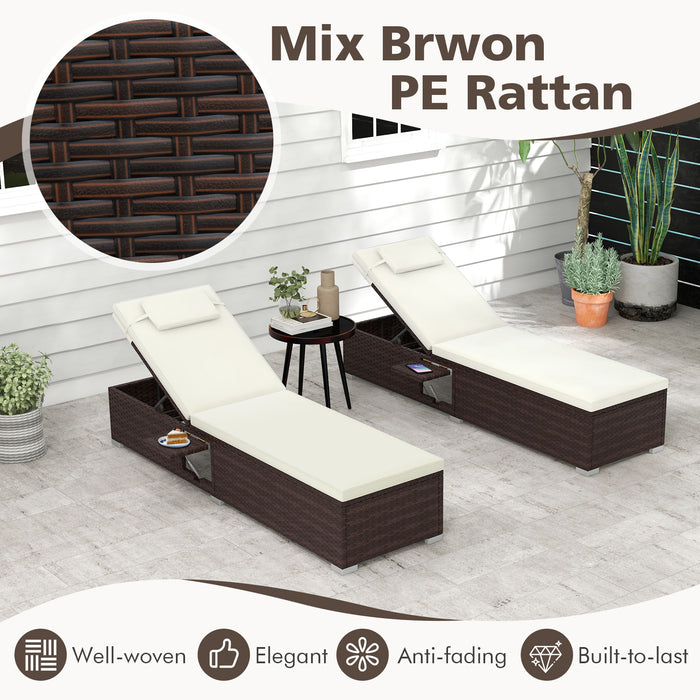 Outdoor PE RattanChaise Lounge with 6-level Backrest-Off White