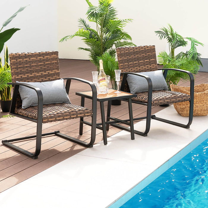 3 Pieces Patio Rattan Conversation Set with Quick Dry Lumbar Pillows