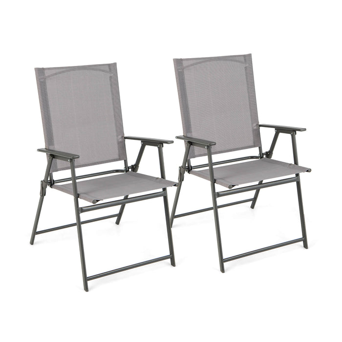 Set of 4 Patio Folding Chair Set with Rustproof Metal Frame-Gray