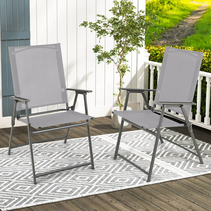 Set of 4 Patio Folding Chair Set with Rustproof Metal Frame-Gray