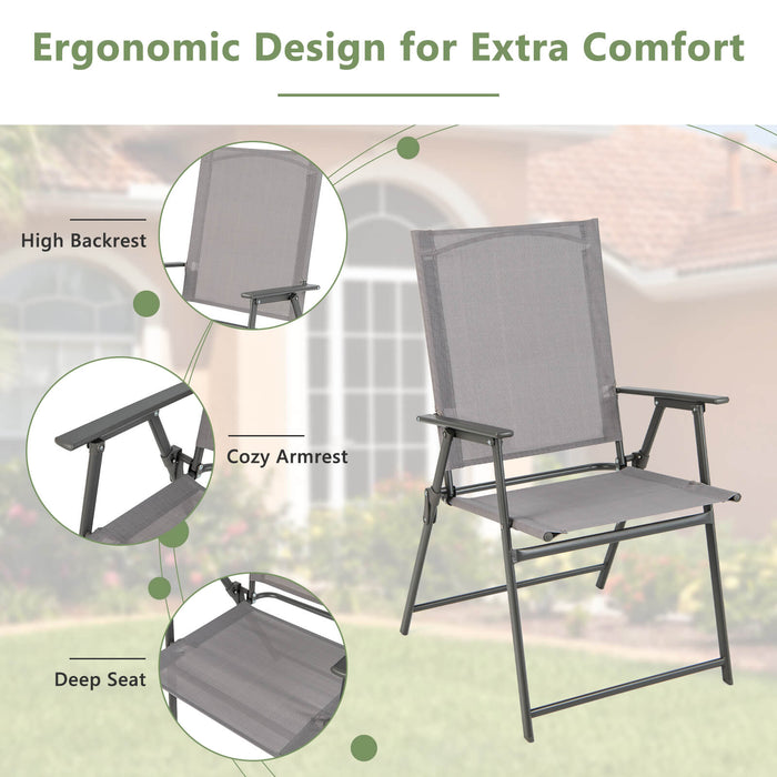 Set of 4 Patio Folding Chair Set with Rustproof Metal Frame-Gray