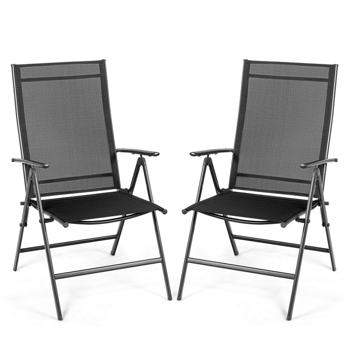 Set of 2 Adjustable Portable Patio Folding Dining Chair Recliners-Black