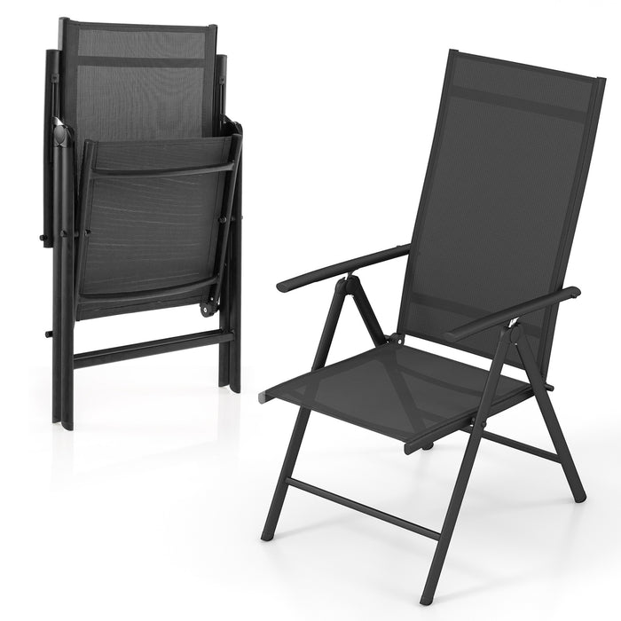 Patio Folding Dining Chairs Set of 2 with 7-Level Adjustable High Backrest-Black