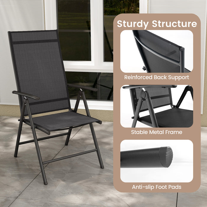 Patio Folding Dining Chairs Set of 2 with 7-Level Adjustable High Backrest-Black