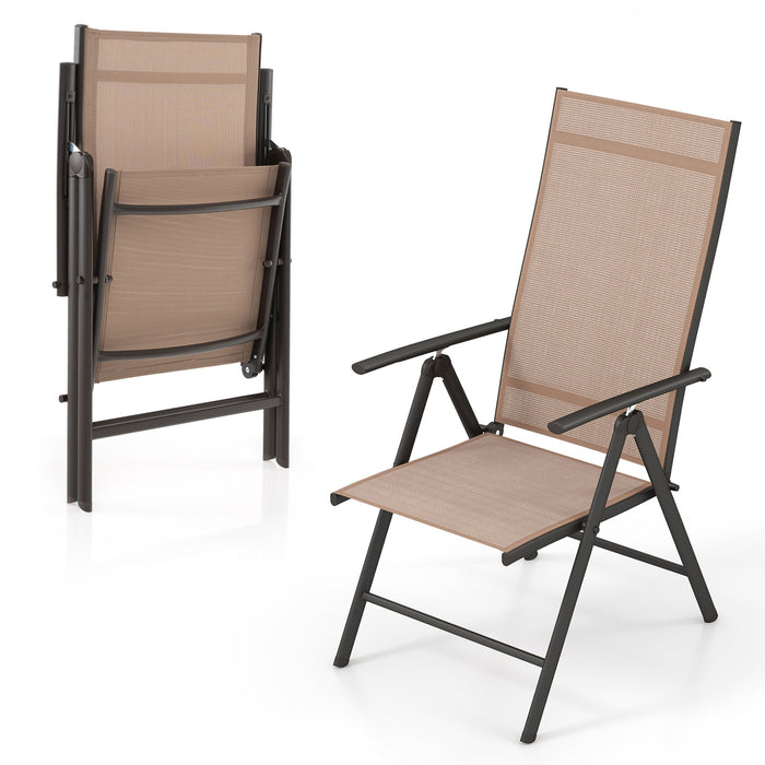 Patio Folding Dining Chairs Set of 2 with 7-Level Adjustable High Backrest-Coffee