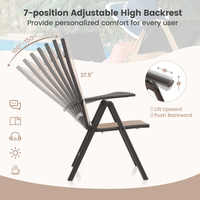 Patio Folding Dining Chairs Set of 2 with 7-Level Adjustable High Backrest-Coffee