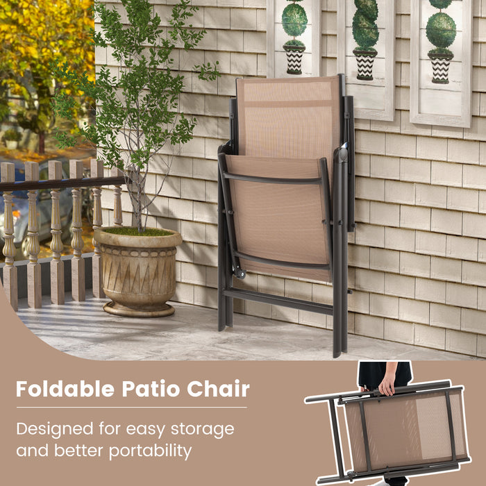 Patio Folding Dining Chairs Set of 2 with 7-Level Adjustable High Backrest-Coffee