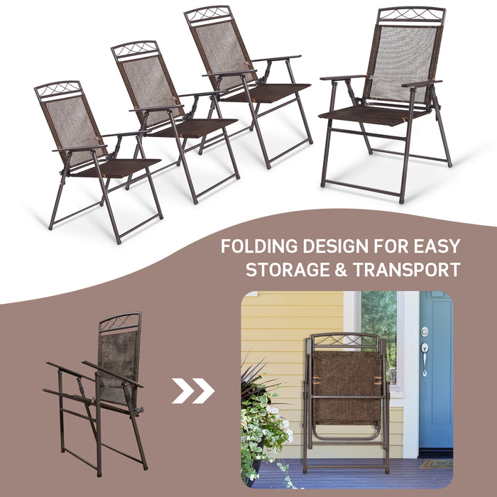 Set of 4 Patio Folding Sling Chairs Steel Camping Deck