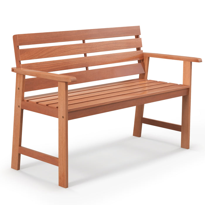 Patio Solid Wood Bench Wood 2-Seat Chair with Breathable Slatted Seat & Inclined Backrest