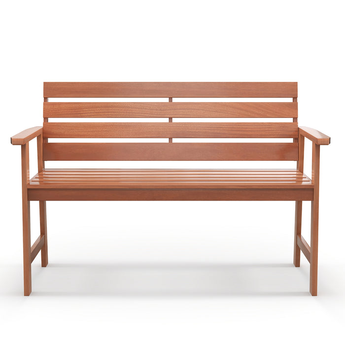 Patio Solid Wood Bench Wood 2-Seat Chair with Breathable Slatted Seat & Inclined Backrest