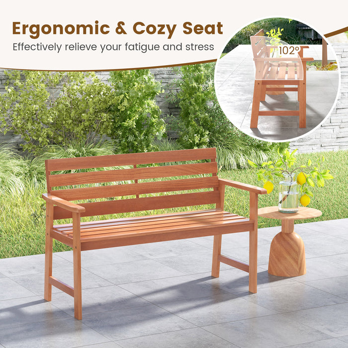 Patio Solid Wood Bench Wood 2-Seat Chair with Breathable Slatted Seat & Inclined Backrest