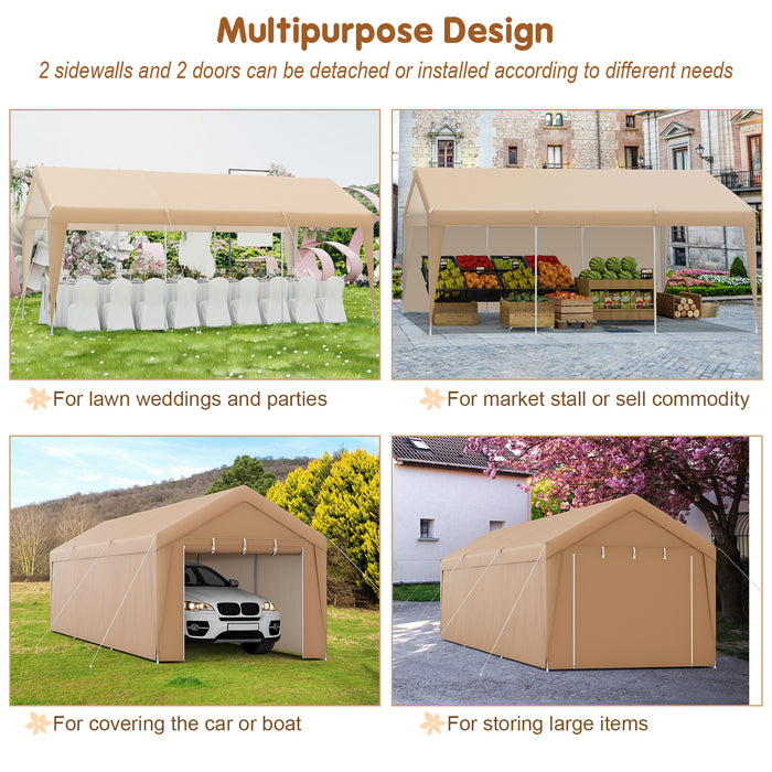 10 x 20 Feet Portable Garage Tent Carport with Galvanized Steel Frame-with Sidewall