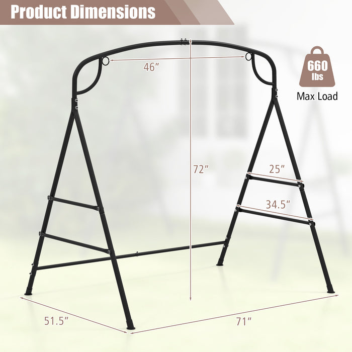 Patio Metal Swing Stand with Double Side Bars and 2-Ring Design-Black