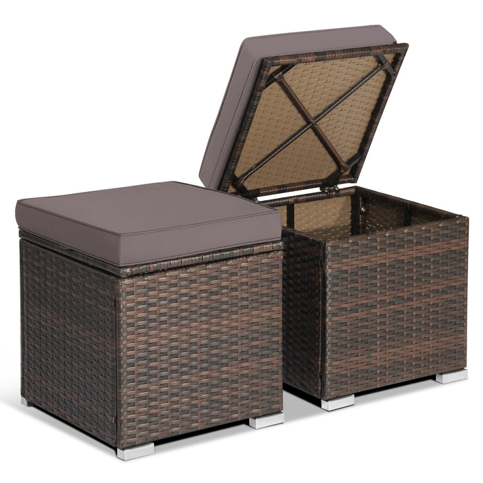 2 Pieces Patio Ottoman with Removable Cushions-Gray