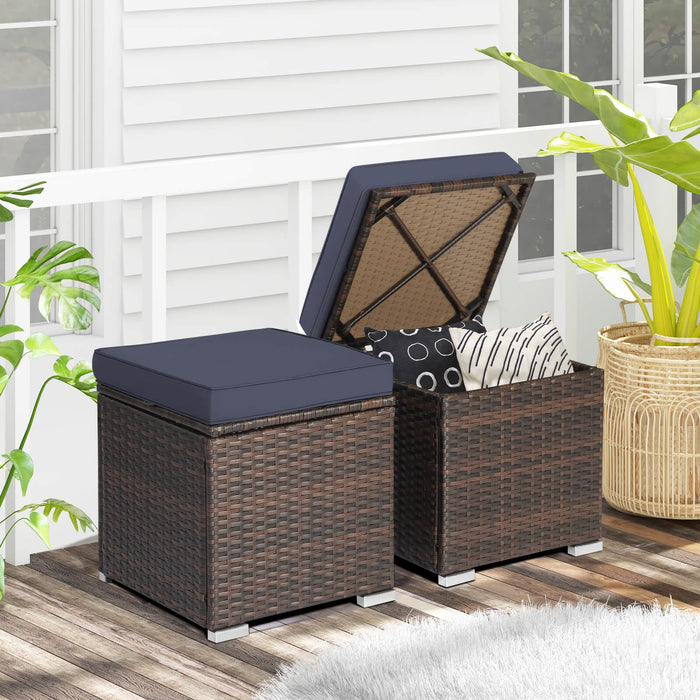 2 Pieces Patio Ottoman with Removable Cushions-Navy