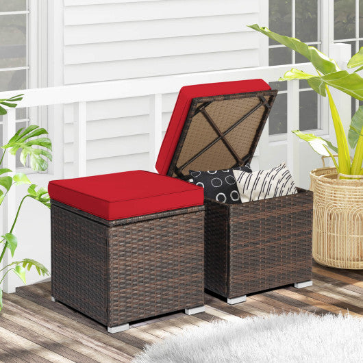 2 Pieces Patio Ottoman with Removable Cushions-Red