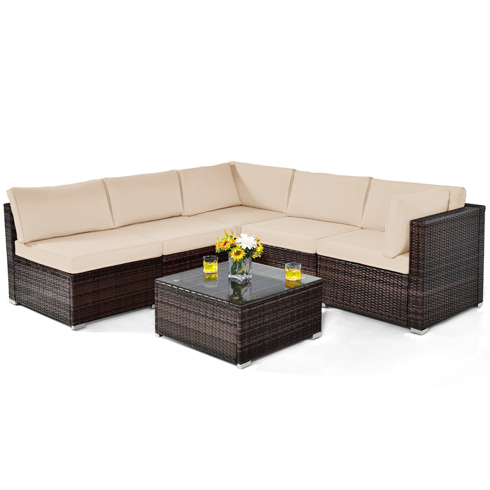 6 Pieces Patio Rattan Furniture Set with Cushions-Brown