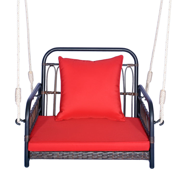 Patio Rattan Porch Swing Hammock Chair with Seat Cushion-Red