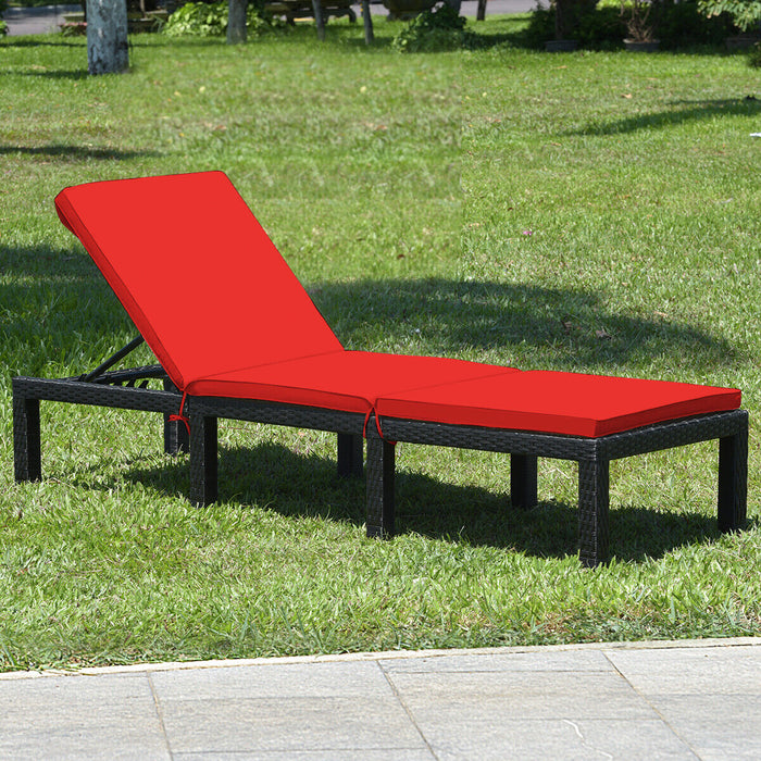 Patio Rattan Cushioned Height Adjustable Lounge Chair-Red & Off White