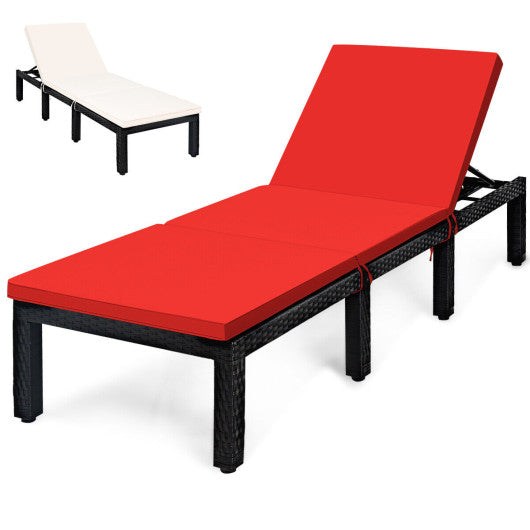 Patio Rattan Cushioned Height Adjustable Lounge Chair-Red & Off White