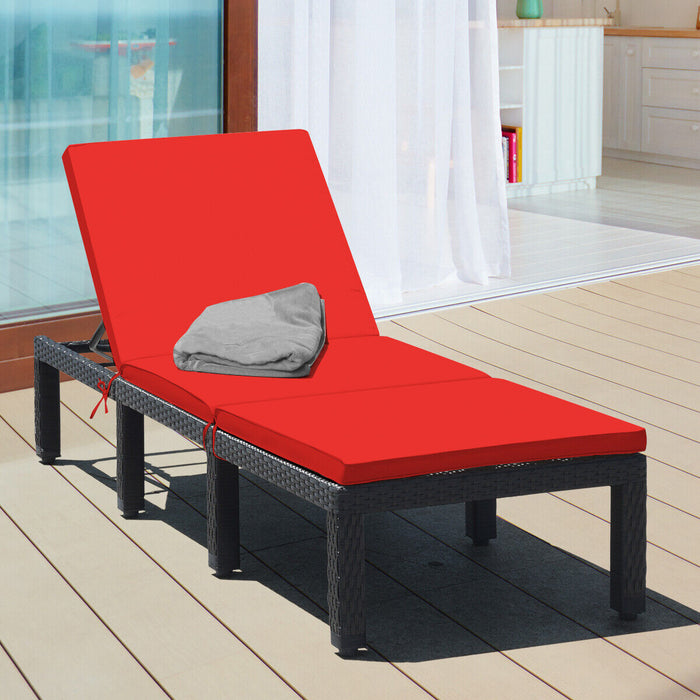 Patio Rattan Cushioned Height Adjustable Lounge Chair-Red & Off White