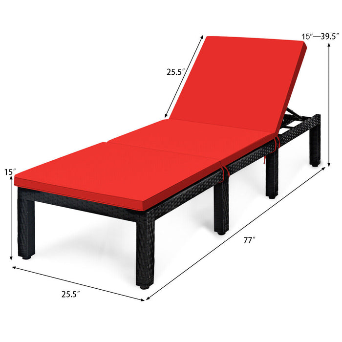 Patio Rattan Cushioned Height Adjustable Lounge Chair-Red & Off White