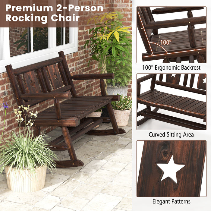 Patio Rocking Bench Double Rocker Chair with Ergonomic Seat 2-Person Loveseat