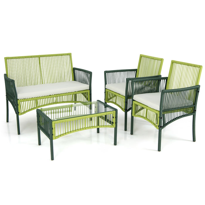 4 Piece Patio Round Wicker Conversation Set