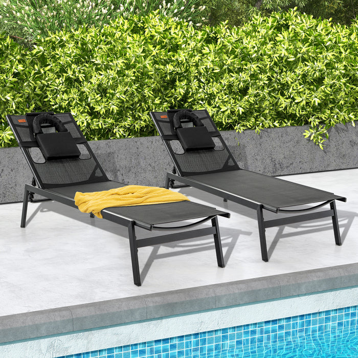 Patio Sunbathing Lounge Chair 5-Position Adjustable Tanning Chair-Black