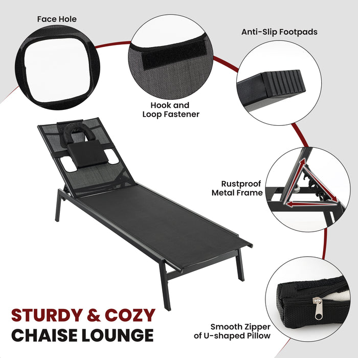 Patio Sunbathing Lounge Chair 5-Position Adjustable Tanning Chair-Black