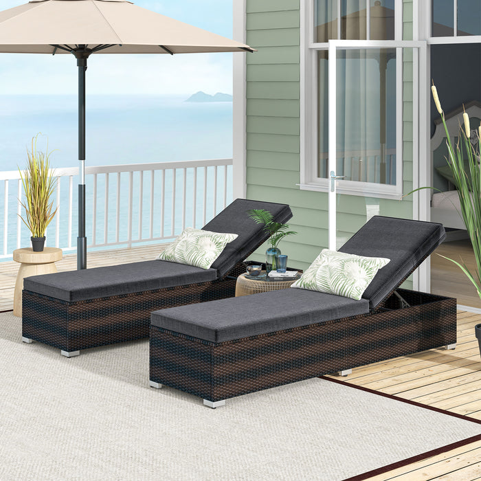 Patio Wicker Lounge Chair with 4-level Backrest and Long Seat Cushion-Brown