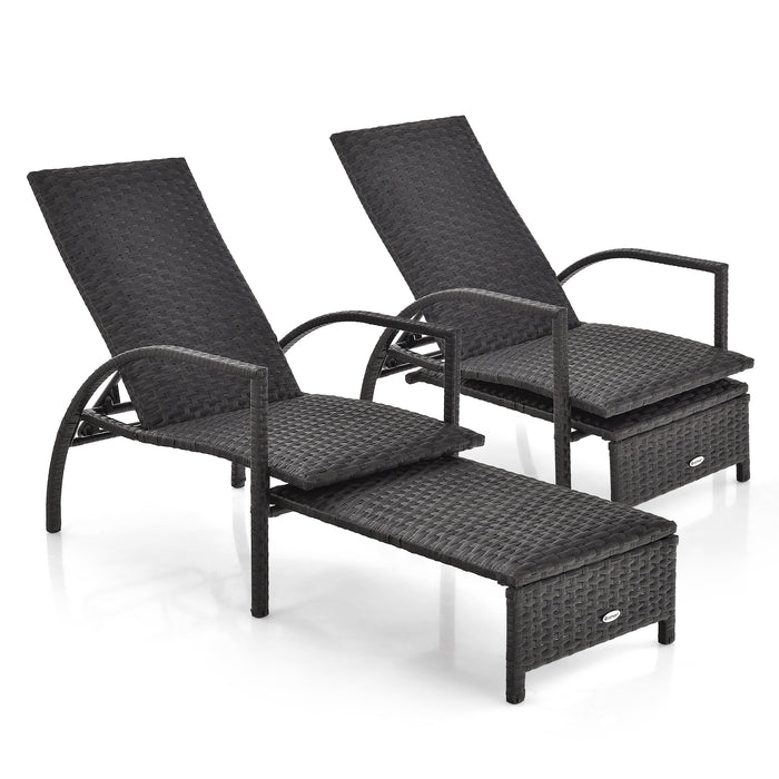 Patio Chaise Lounge Outdoor Rattan Lounge Chair with Retractable Ottoman