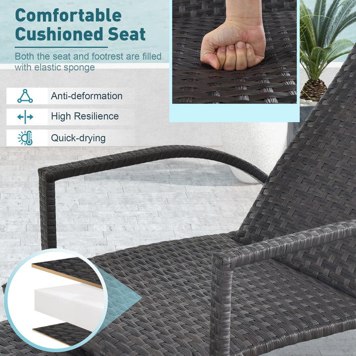 Patio Chaise Lounge Outdoor Rattan Lounge Chair with Retractable Ottoman