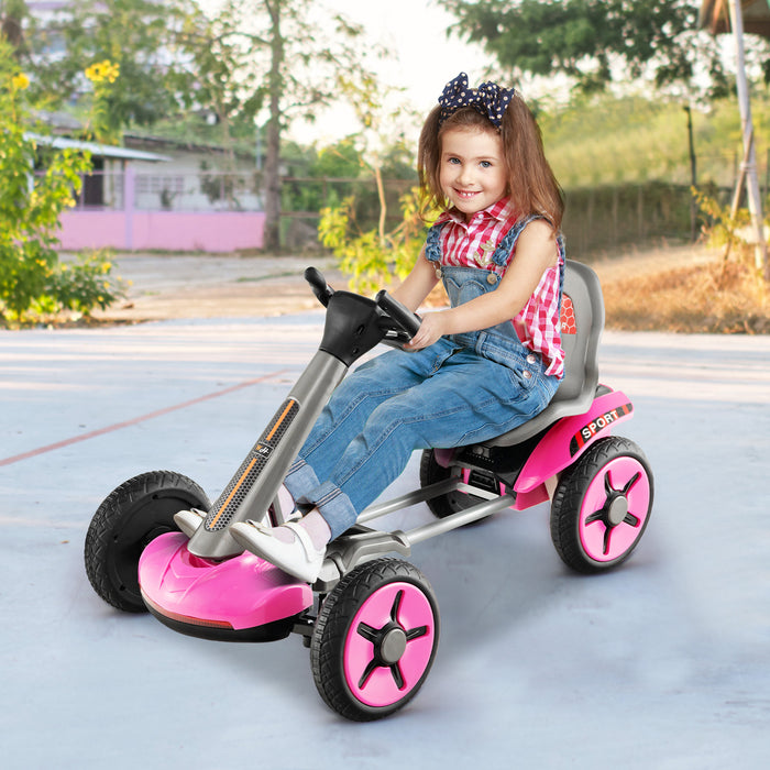 Pedal Powered 4-Wheel Toy Car with Adjustable Steering Wheel and Seat-Pink