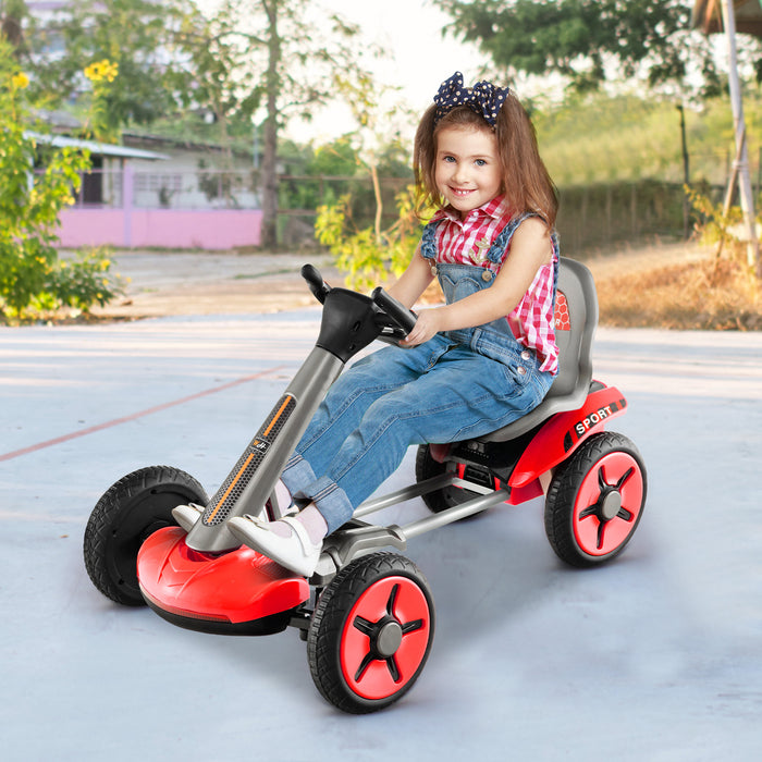 Pedal Powered 4-Wheel Toy Car with Adjustable Steering Wheel and Seat-Red