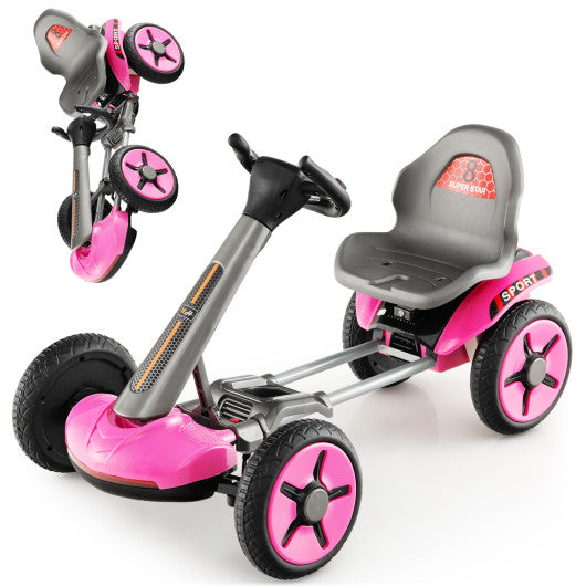 Pedal Powered 4-Wheel Toy Car with Adjustable Steering Wheel and Seat-Pink