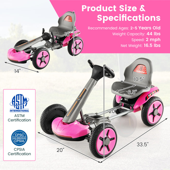 Pedal Powered 4-Wheel Toy Car with Adjustable Steering Wheel and Seat-Pink