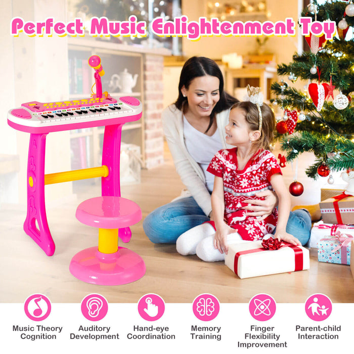 31-Key Kids Piano Keyboard Toy with Microphone and Multiple Sounds for Age 3+-Pink