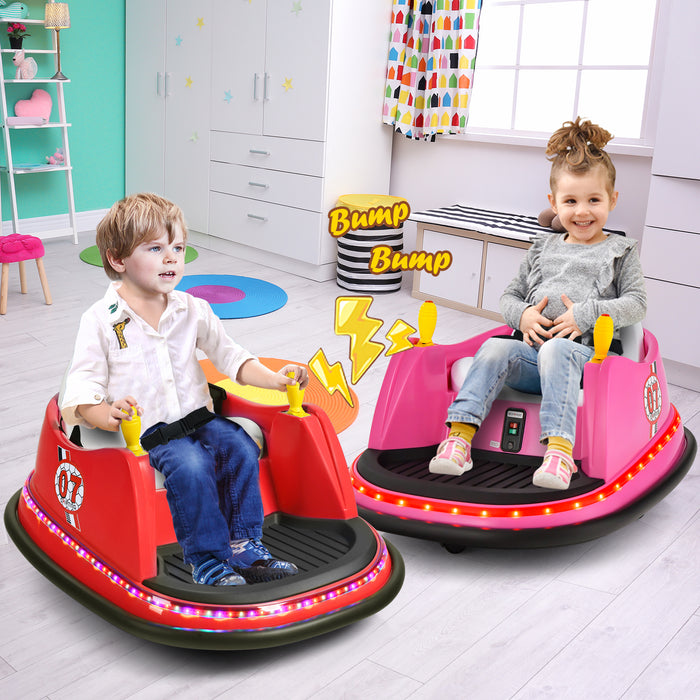 12V Electric Kids Ride On Bumper Car with Flashing Lights for Toddlers-Pink