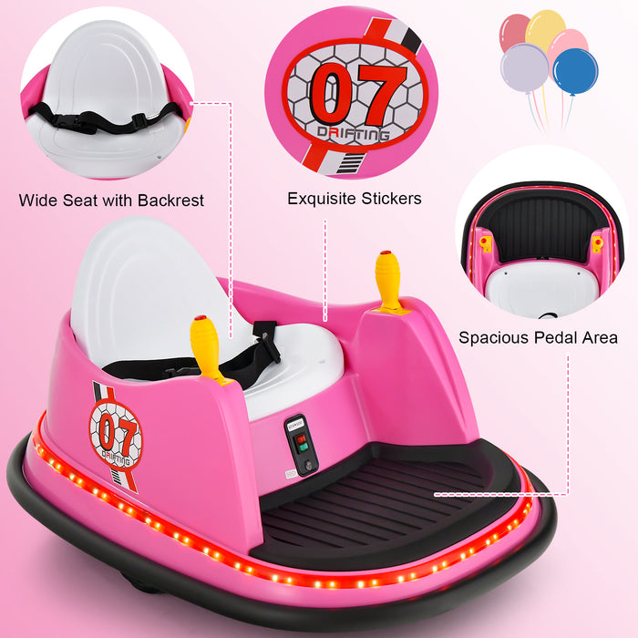 12V Electric Kids Ride On Bumper Car with Flashing Lights for Toddlers-Pink