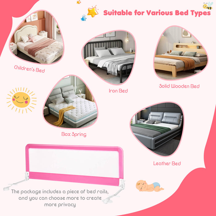 59 Inch Folding Breathable Baby Bed Rail Guard with Safety Strap-Pink