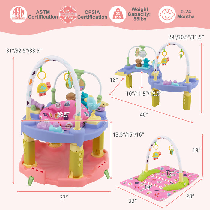 3-in-1 Baby Activity Center with 3-position for 0-24 Months-Pink