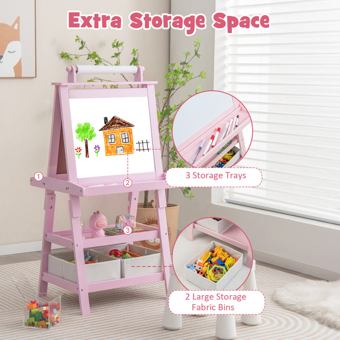 3-in-1 Double-Sided Storage Art Easel-Pink