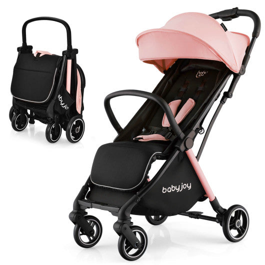 One-Hand Folding Portable Lightweight Baby Stroller with Aluminum Frame-Pink