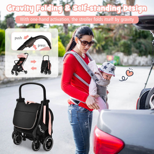 One-Hand Folding Portable Lightweight Baby Stroller with Aluminum Frame-Pink