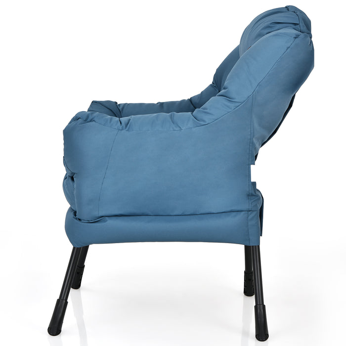 Modern Polyester Fabric Lazy Chair with Steel Frame and Side Pocket-Navy